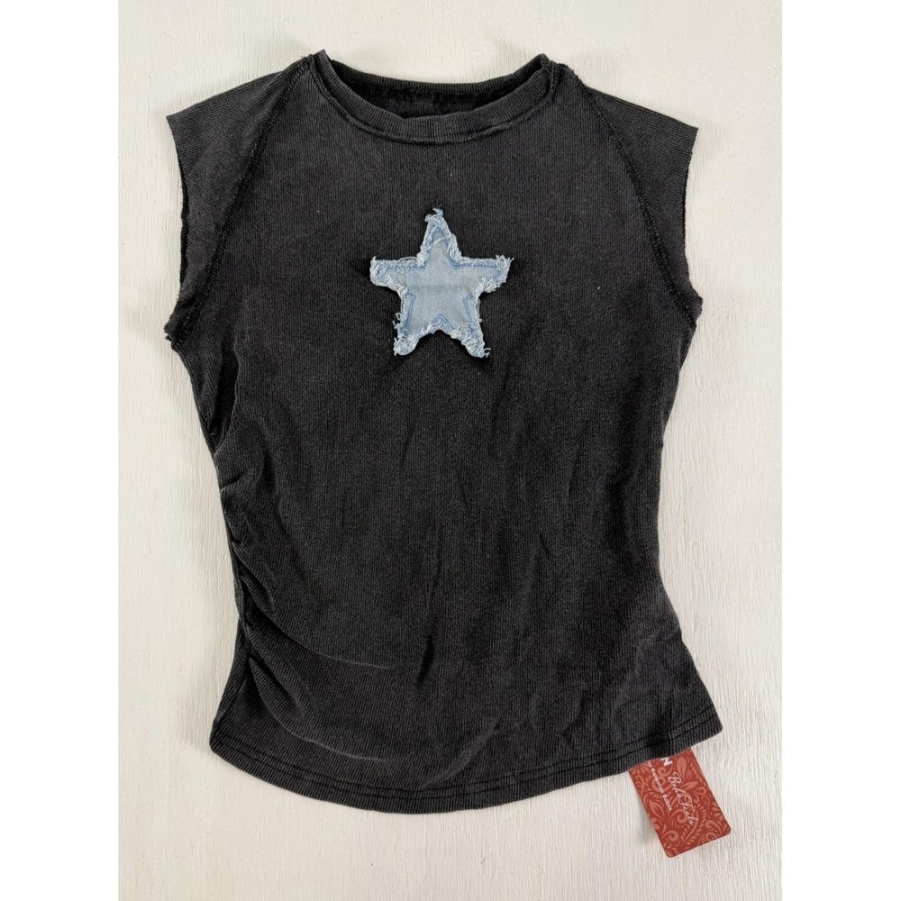 NEW Boho Gray & Blue Star Ribbed Sleeveless Tankโ Top Women's Size S FP